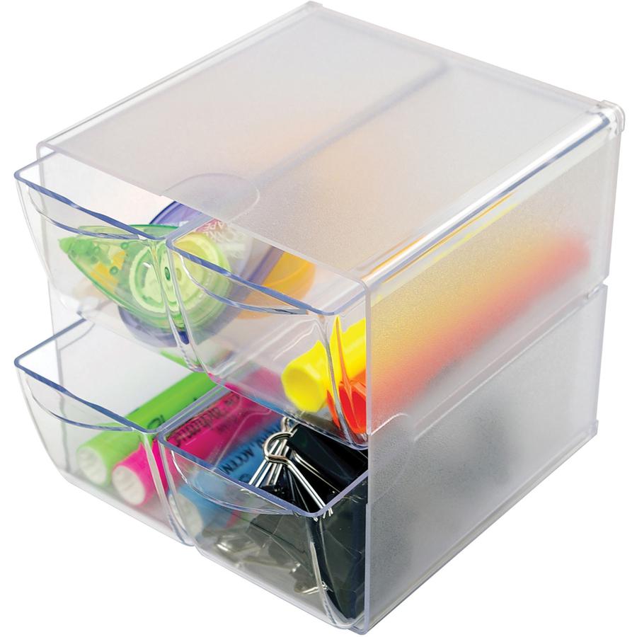 Deflecto Stackable Cube Organizer - 4 Drawer(s) - 6" Height x 6" Width x 7.3" DepthDesktop - Stackable - Clear - Plastic - 1 Each. Picture 2