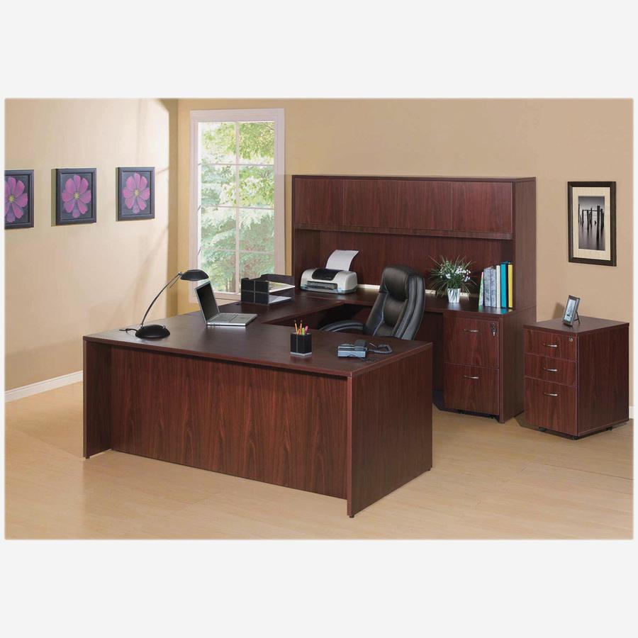 Lorell Essentials Series Bridge - 41.6" x 23.6" x 1" x 29.5" - Finish: Laminate, Mahogany - Grommet, Modesty Panel, Cord Management, Durable - For Office. Picture 2