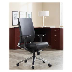 Lorell Lower Back Swivel Executive Chair - Black Leather Seat - 5-star Base - Black - 1 Each. Picture 6