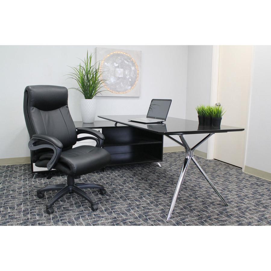 Lorell Executive High-Back Chair with Gun Metal Base - Black Leather Seat - 5-star Base - 1 Each. Picture 2