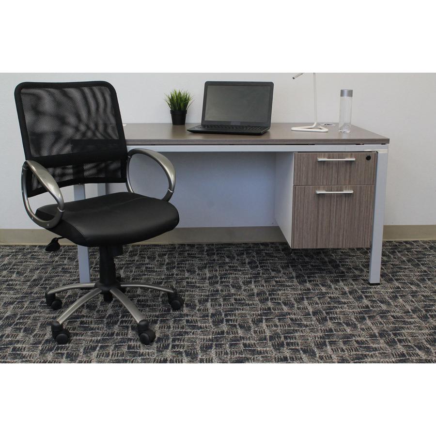 Lorell Mesh Mid-Back Task Chair - Black Leather Seat - 5-star Base - Black - 1 Each. Picture 2