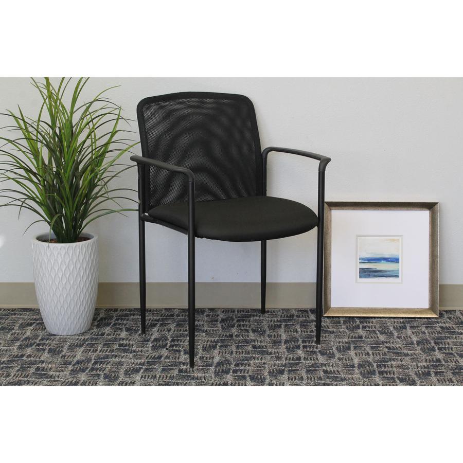Lorell Reception Side Chair with Molded Cap Arms - Black Seat - Mesh Back - Steel Frame - Four-legged Base - 1 Each. Picture 2