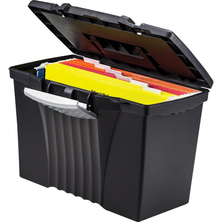 Storex Portable File Storage Box - External Dimensions: 14.5" Width x 10.5" Depth x 12"Height - Media Size Supported: Letter, Legal - Latching Closure - Plastic - Black - For File - Recycled - 1 / Car. Picture 2