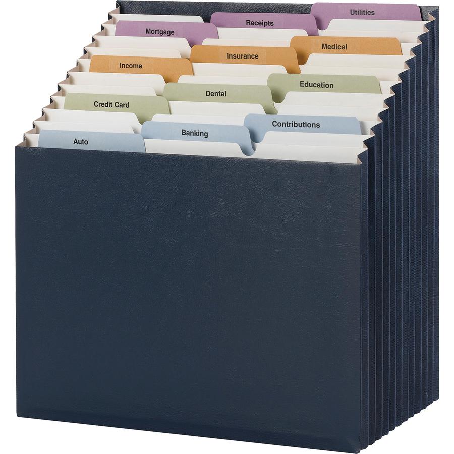 Smead 1/3 Tab Cut Letter Recycled Expanding File - 8 1/2" x 11" - 7/8" Expansion - 12 Pocket(s) - Top Tab Location - Assorted Position Tab Position - 11 Divider(s) - Navy - 10% Recycled - 1 Each. Picture 2