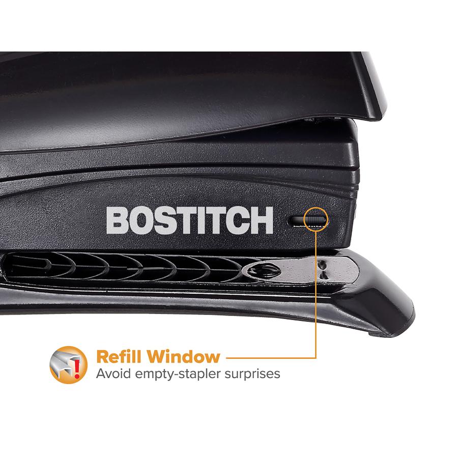 Bostitch Inspire 20 Spring-Powered Premium Desktop Stapler - 20 Sheets Capacity - 210 Staple Capacity - Full Strip - 1/4" Staple Size - 1 Each - Black. Picture 6