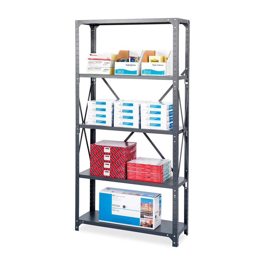 Safco Commercial Shelf Kit - 36" x 18" x 75" - 5 x Shelf(ves) - 3500 lb Load Capacity - Dark Gray - Powder Coated - Steel - Assembly Required. Picture 5