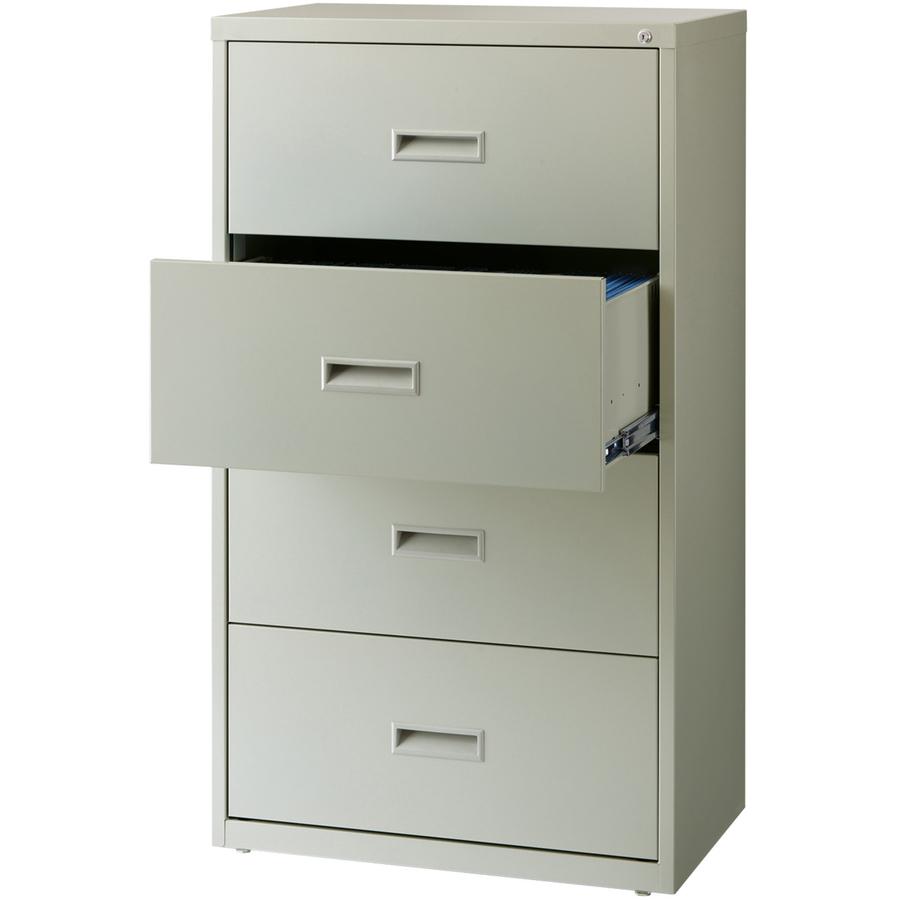 Lorell Value Lateral File - 2-Drawer - 30" x 18.6" x 52.5" - 4 x Drawer(s) for File - A4, Legal, Letter - Interlocking, Leveling Glide, Ball-bearing Suspension, Label Holder - Light Gray - Steel - Rec. Picture 2