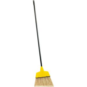 Genuine Joe Angle Broom - Polyvinyl Chloride (PVC) Bristle - 47" Handle Length - 54.5" Overall Length - Steel Handle - 1 Each - Yellow. Picture 2