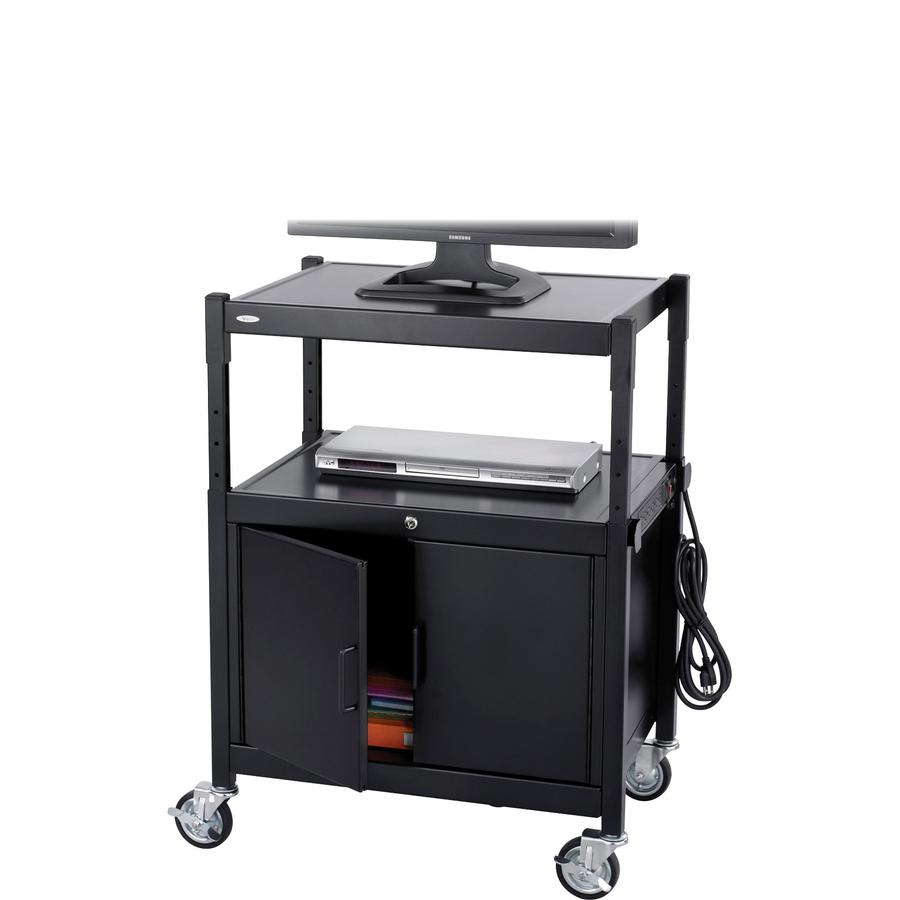 Safco Steel Adjustable AV Carts - Up to 20" Screen Support - 120 lb Load Capacity - 3 x Shelf(ves) - 42" Height x 26.8" Width x 20.5" Depth - Floor Stand - Powder Coated - Steel - Black. Picture 2