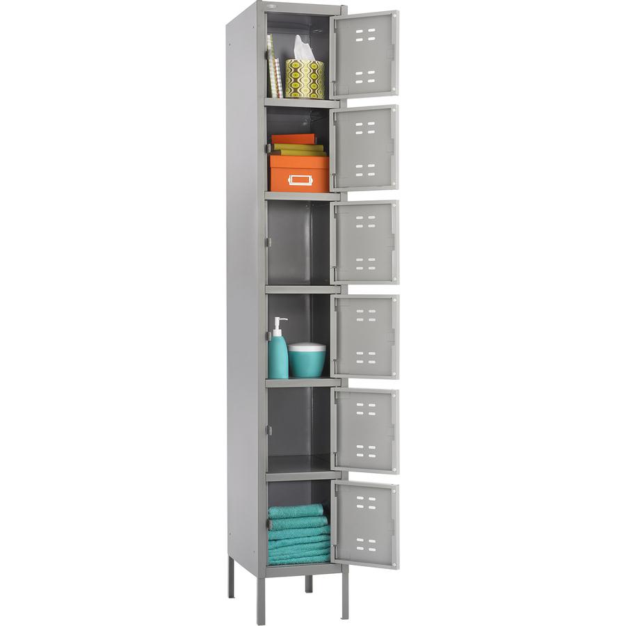Safco Six-Tier Two-tone Box Locker with Legs - 18" x 12" x 78" - Recessed Locking Handle - Gray - Steel. Picture 3