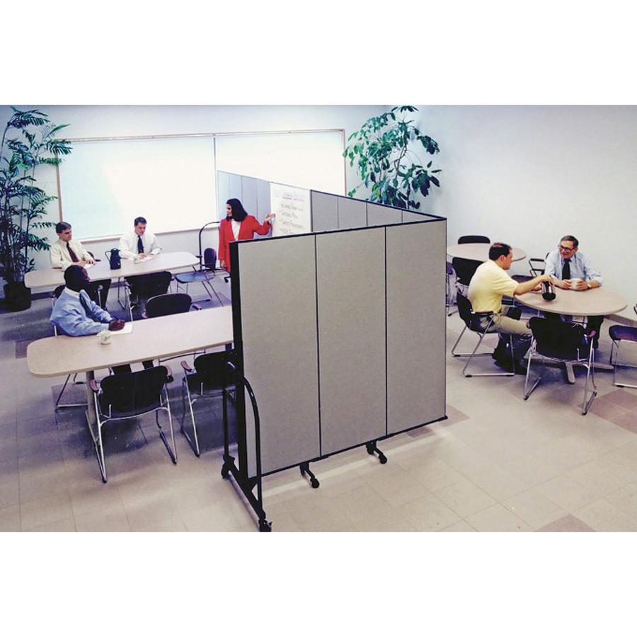 Screenflex Portable Room Dividers - 72" Height x 24.1 ft Length - Black Metal Frame - Polyester - Stone - 1 Each. Picture 2