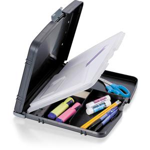 Officemate Triple File Clipboard Storage Box, Recycled - 8 1/2" x 11" - Spring Clip - Black - 1 Each. Picture 2