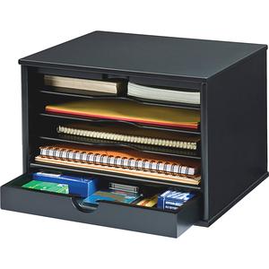Victor 4720-5 Midnight Black Desktop Organizer - 4 Compartment(s) - 1 Drawer(s) - 14" Height x 10.8" Width x 9.8" Depth - Desktop - Black - Wood, Rubber, Faux Leather - 1Each. Picture 3