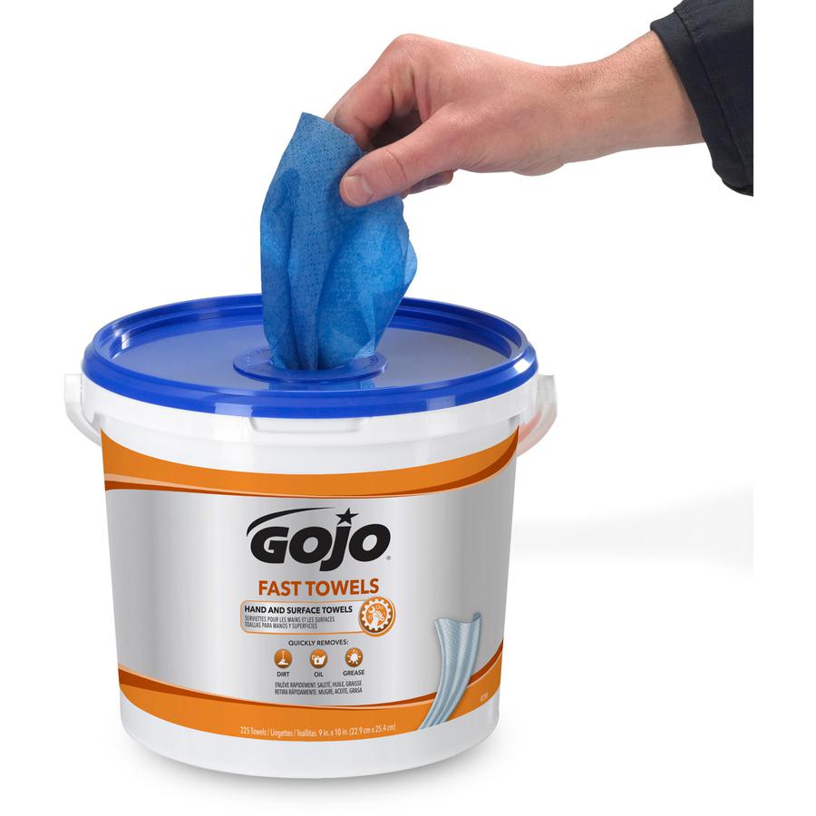 Gojo&reg; Fast Towels Hand/Surface Cleaner - 9" x 10" - White - Non-irritating, Pre-moistened, Disposable - For Hand - 225 / Each. Picture 2