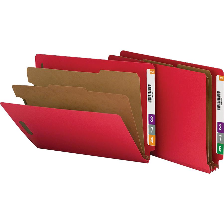 Nature Saver Letter Recycled Classification Folder - 8 1/2" x 11" - End Tab Location - 2 Divider(s) - Fiberboard - Bright Red - 100% Recycled - 10 / Box. Picture 7