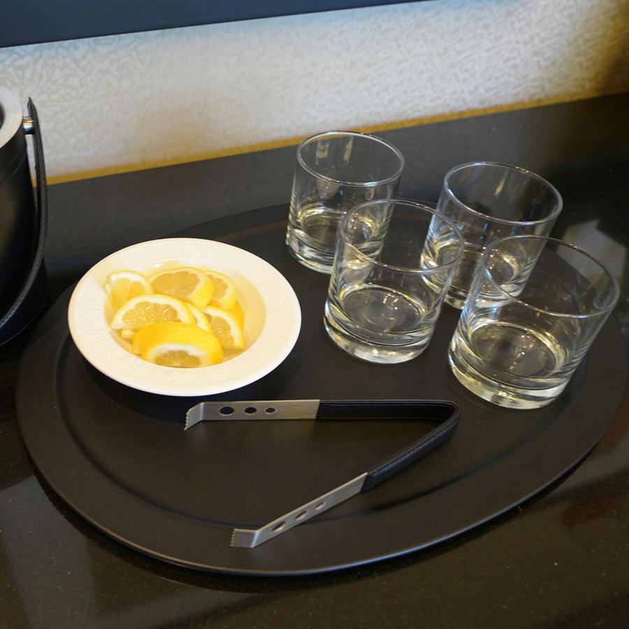 Dacasso Classic Black Leather Serving Tray - Leather, Stainless Steel Body - 1 Each. Picture 3