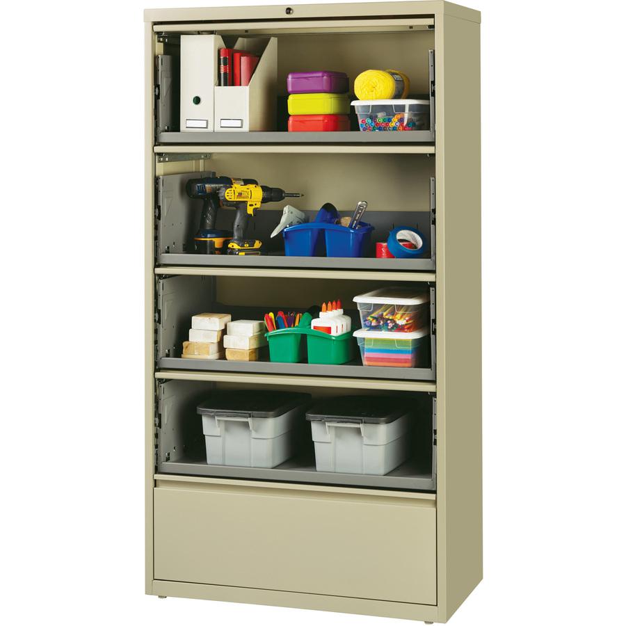 Lorell Fortress Lateral File with Roll-Out Shelf - 36" x 18.6" x 68.8" - 5 x Drawer(s) for File - A4, Legal, Letter - Ball-bearing Suspension, Recessed Handle, Leveling Glide, Heavy Duty, Interlocking. Picture 2