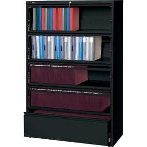 Lorell Fortress Lateral File with Roll-Out Shelf - 42" x 18.6" x 68.8" - 5 x Drawer(s) for File - Letter, A4, Legal - Interlocking, Heavy Duty, Ball-bearing Suspension, Leveling Glide, Recessed Handle. Picture 2