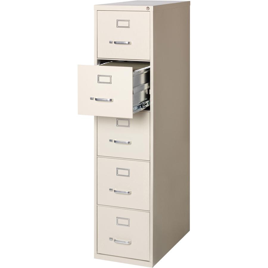 Lorell Fortress Series 26-1/2" Commercial-Grade Vertical File Cabinet - 15" x 26.5" x 61" - 5 x Drawer(s) for File - Letter - Vertical - Ball-bearing Suspension, Heavy Duty, Security Lock - Putty - St. Picture 2