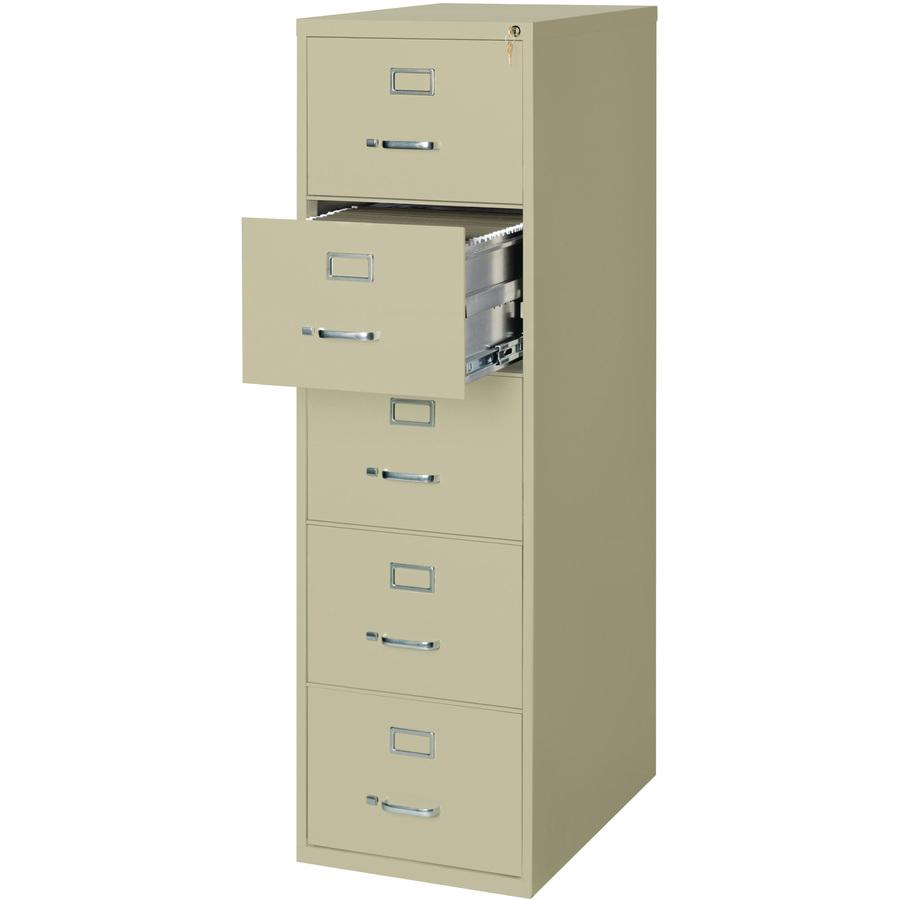 Lorell Fortress Series 26-1/2" Commercial-Grade Vertical File Cabinet - 18" x 26.5" x 61" - 5 x Drawer(s) for File - Legal - Vertical - Ball-bearing Suspension, Security Lock, Heavy Duty - Putty - Ste. Picture 2