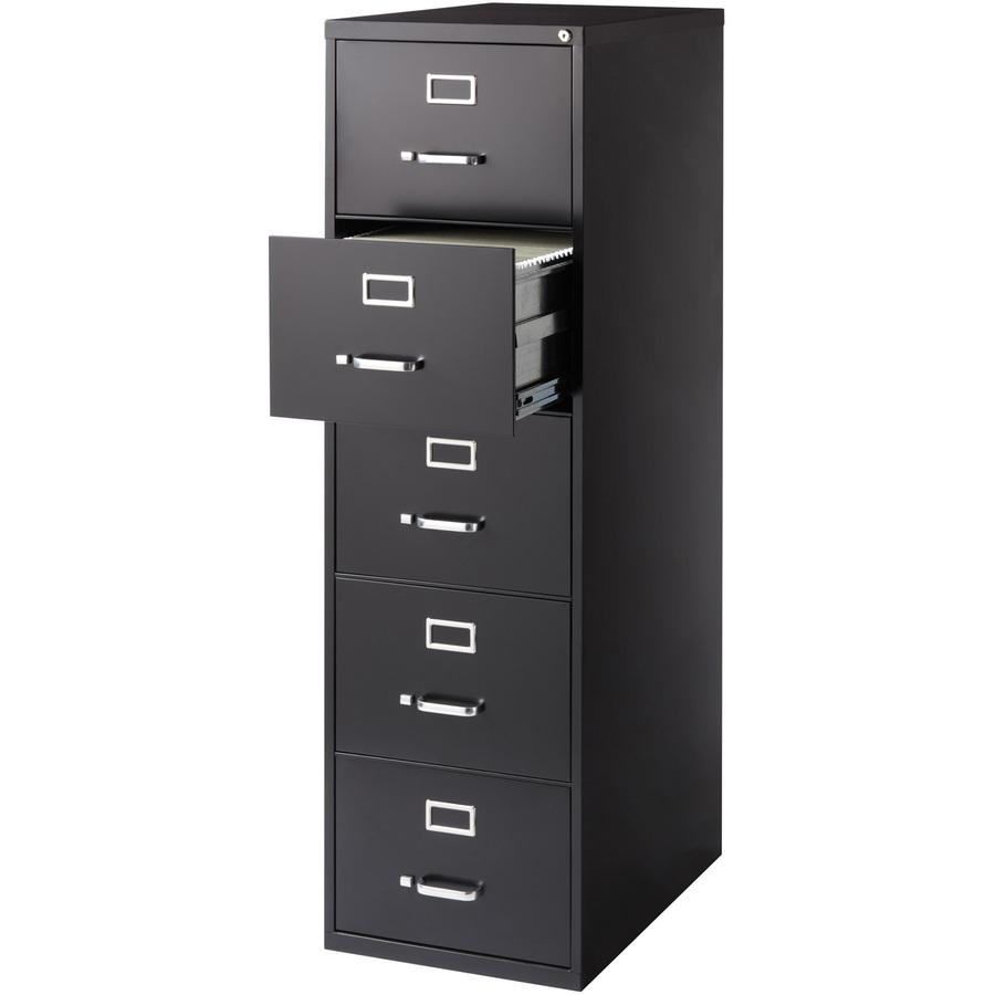 Lorell Fortress Series 26-1/2" Commercial-Grade Vertical File Cabinet - 18" x 26.5" x 61" - 5 x Drawer(s) for File - Legal - Vertical - Heavy Duty, Security Lock, Ball-bearing Suspension - Black - Ste. Picture 2