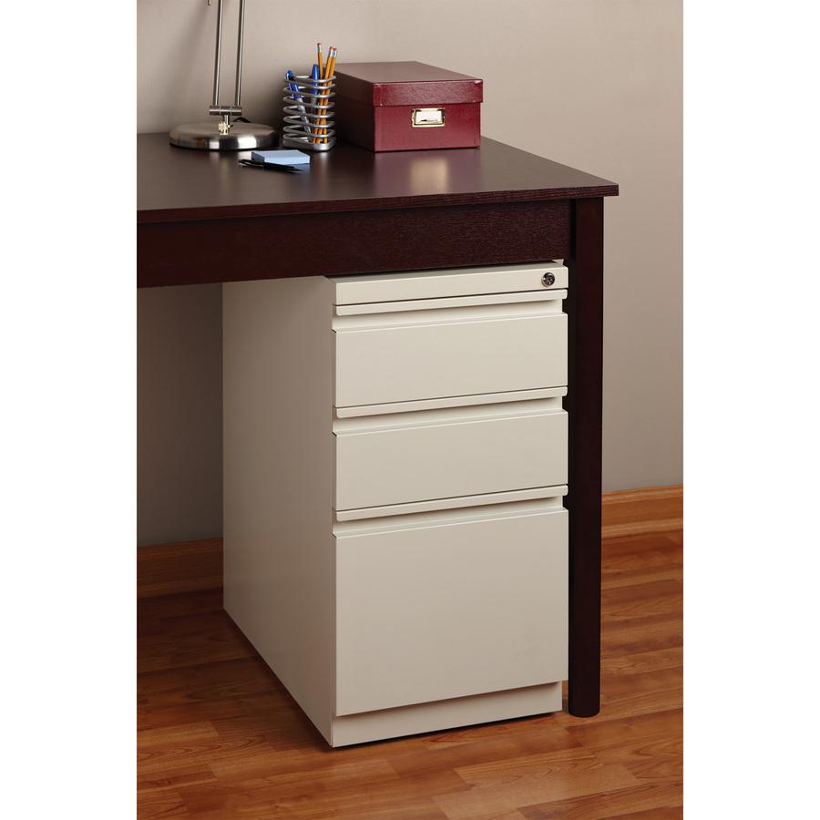 Lorell 20" Box/Box/File Mobile File Cabinet with Full-Width Pull - 15" x 20" x 27.8" - Letter - Ball-bearing Suspension, Security Lock, Recessed Handle - Putty - Steel - Recycled. Picture 2
