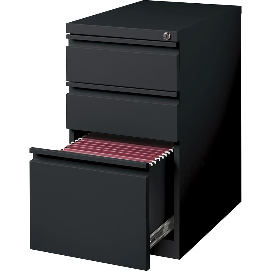 Lorell 23" Box/Box/File Mobile File Cabinet with Full-Width Pull - 15" x 22.9" x 27.8" - Letter - Vertical - Security Lock, Recessed Handle, Ball-bearing Suspension - Black - Steel - Recycled. Picture 2