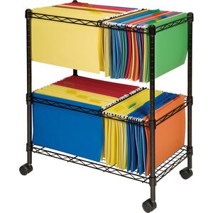 Lorell 2-Tier Wire Mobile File Cart - 4 Casters - Steel - x 26" Width x 12.5" Depth x 30" Height - Black - 1 Each. Picture 3