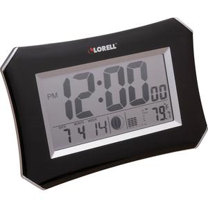 Lorell LCD Wall/Alarm Clock - Digital - Quartz - LCD - Black Main Dial - Silver/Plastic Case. Picture 2