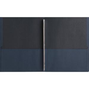 Business Source Letter Recycled Pocket Folder - 8 1/2" x 11" - 100 Sheet Capacity - 3 x Prong Fastener(s) - 1/2" Fastener Capacity - 2 Inside Front & Back Pocket(s) - Leatherette - Dark Blue - 35% Rec. Picture 3