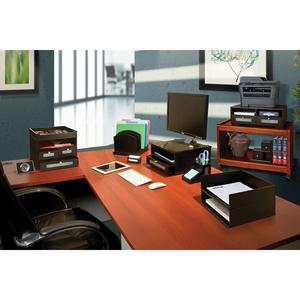 Victor 5500-5 Midnight Black Tidy Tower - 10.9" Height x 12.8" Width x 10.6" Depth - Desktop - Black - Wood, Faux Leather - 1Each. Picture 3