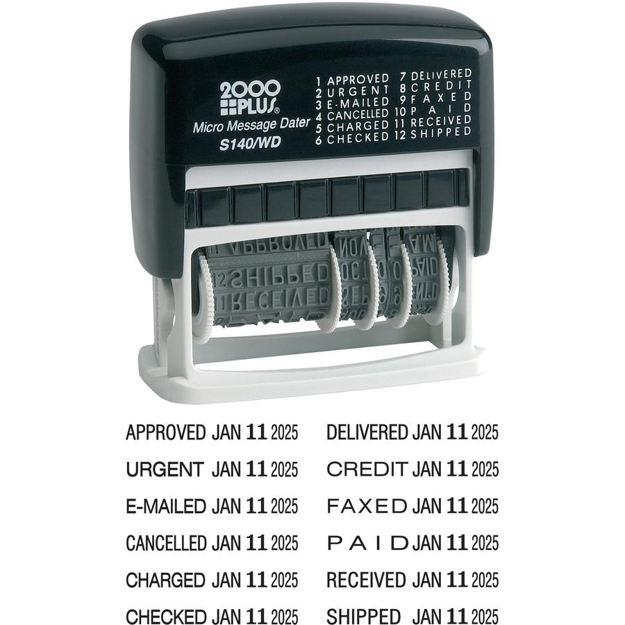 COSCO 2000 Plus Micro Message 6-year Dater Stamp - Message/Date Stamp - "APPROVED, URGENT, E-MAILED, CANCELLED, CHARGED, CHECKED, CREDIT, FAXED, PAID, RECEIVED, SHIPPED, ..." - 0.16" Impression Width . Picture 3