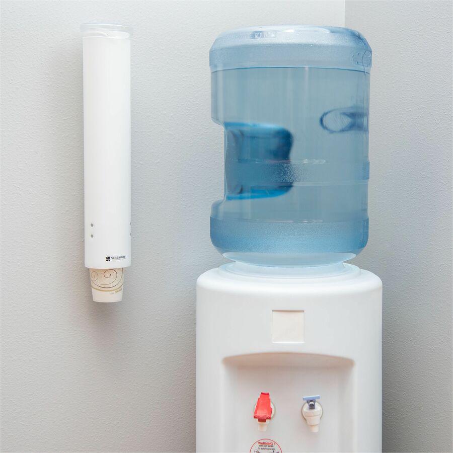 San Jamar Small Pull-type Water Cup Dispenser - 16" Tube - Pull Dispensing - Wall Mountable - Transparent White - Plastic - 1 Each. Picture 2