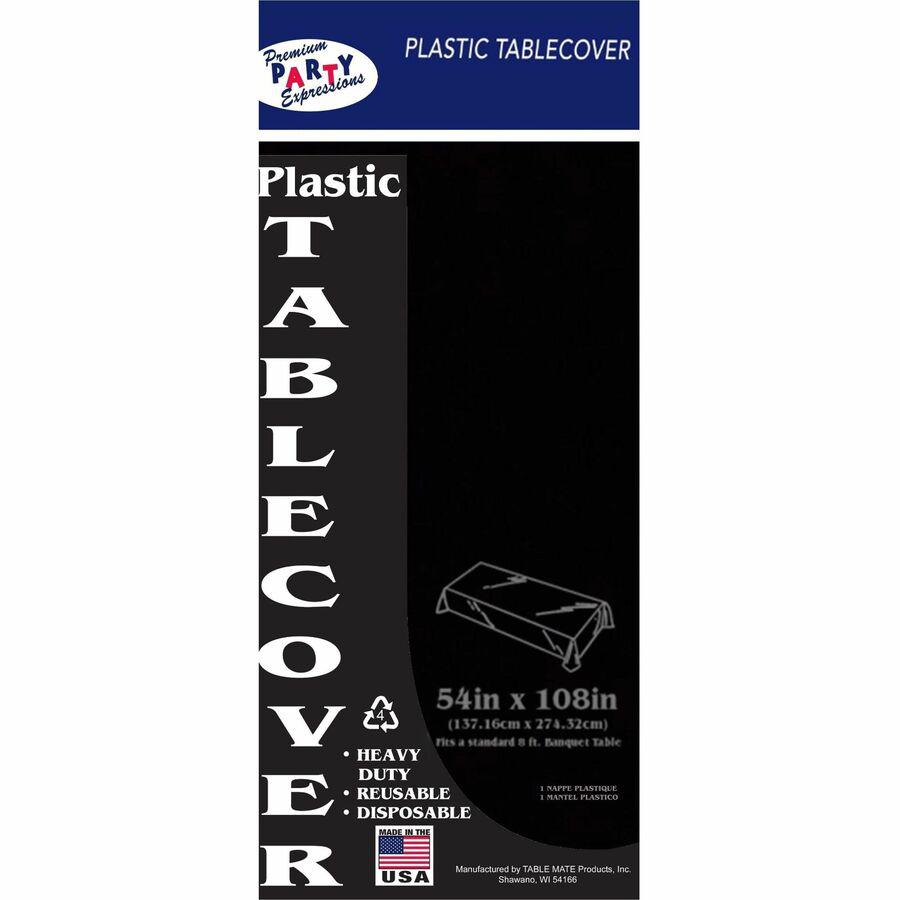 Tablemate Heavy-duty Plastic Table Covers - 108" Length x 54" Width - Plastic - Black - 6 / Pack. Picture 2