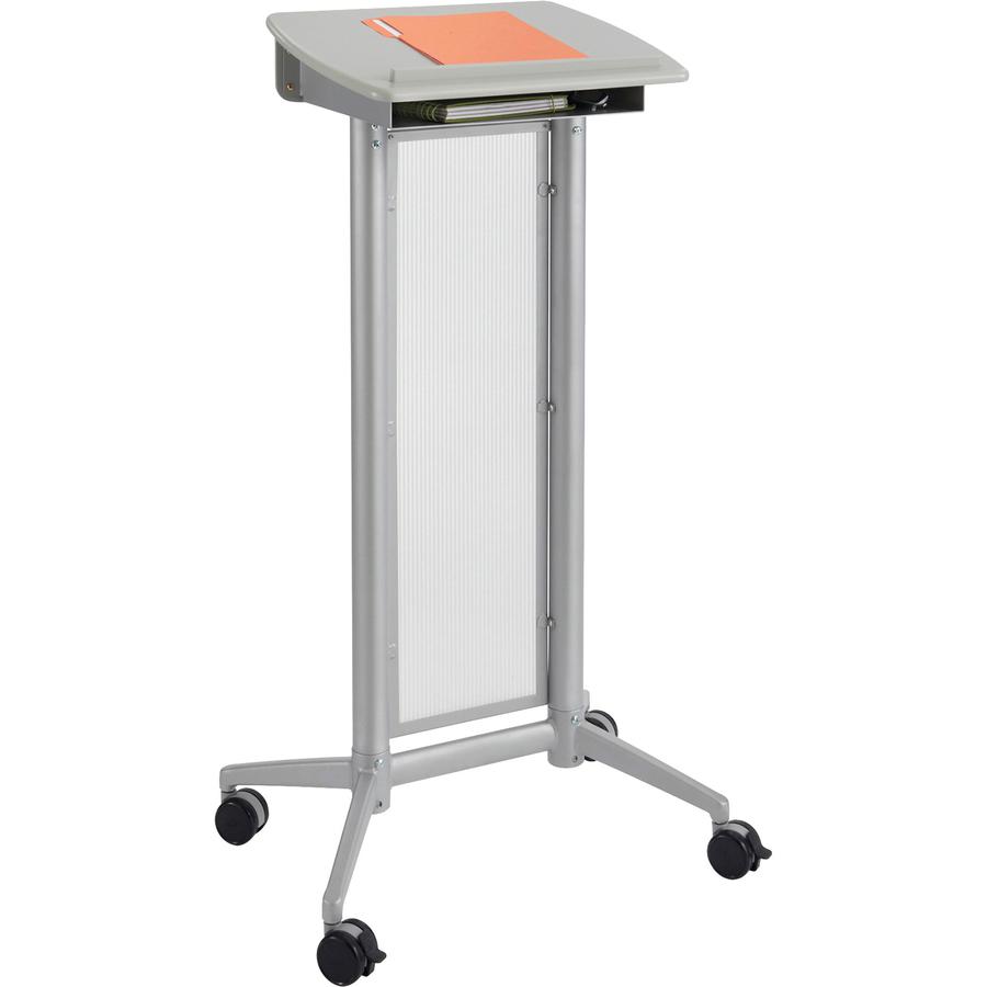 Safco Impromptu Lectern - Rectangle Top - 46.50" Height x 26.50" Width x 18.75" Depth - Assembly Required - Gray, Powder Coated. Picture 3