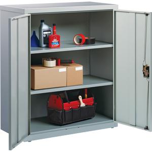 Lorell Fortress Series Storage Cabinet - 18" x 36" x 42" - 3 x Shelf(ves) - Recessed Locking Handle, Hinged Door, Durable, Sturdy, Adjustable Shelf - Light Gray - Powder Coated - Steel - Recycled. Picture 10