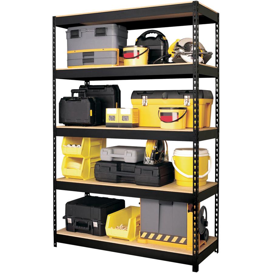 Lorell Riveted Steel Shelving - 5 Compartment(s) - 5 Shelf(ves) - 72" Height x 48" Width x 18" Depth - Heavy Duty, Rust Resistant - 28% Recycled - Powder Coated - Black - Steel - 1 Each. Picture 2