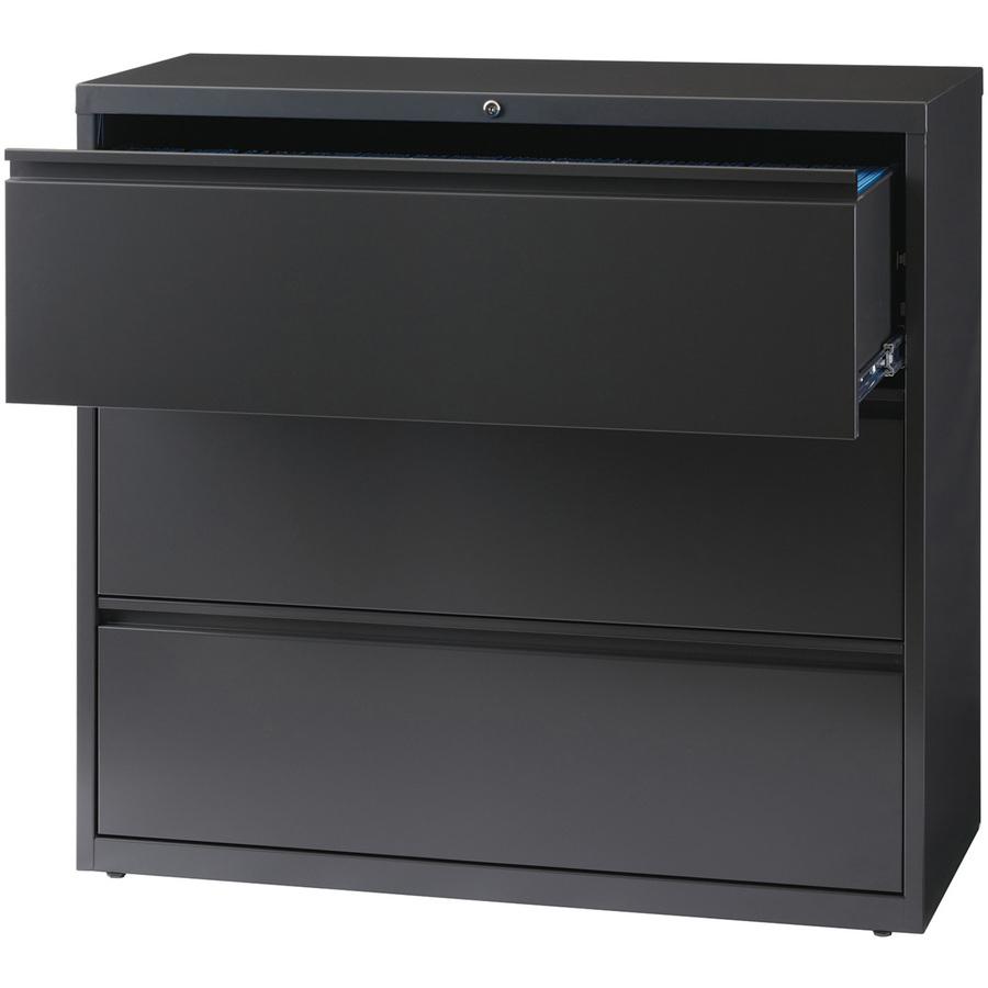 Lorell Fortress Series Lateral File - 42" x 18.6" x 40.3" - 3 x Drawer(s) for File - Letter, Legal, A4 - Lateral - Locking Drawer, Magnetic Label Holder, Ball-bearing Suspension, Leveling Glide - Blac. Picture 2