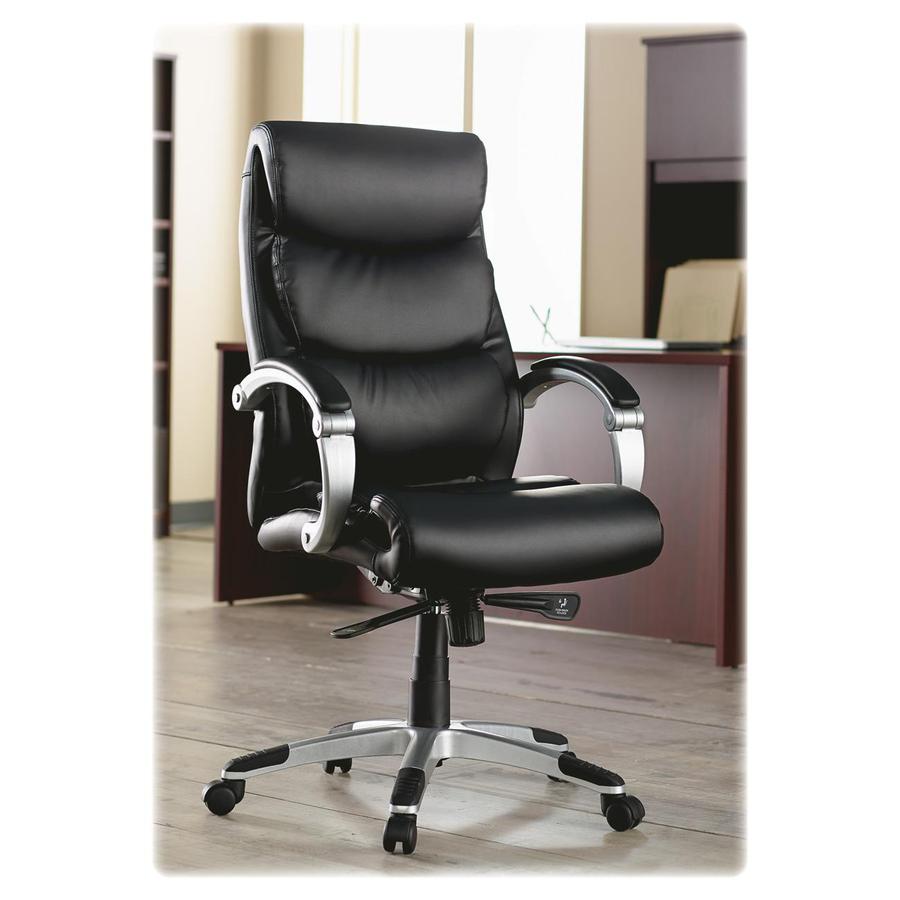 Lorell Executive Bonded Leather High-back Chair - Black Seat - Powder Coated Frame - 5-star Base - Black, Silver - Bonded Leather - 1 Each. Picture 3