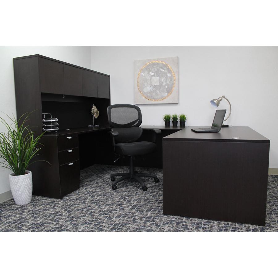 Lorell Mesh-Back Executive Chair - Black Fabric Seat - Black Mesh Back - 5-star Base - Black, Silver - Fabric - 1 Each. Picture 2
