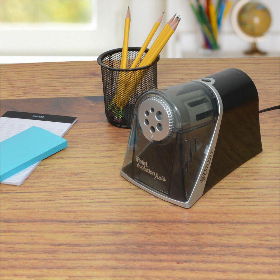 Westcott iPoint Evolution Axis Pencil Sharpener - Desktop - Helical - 5" Height x 7.8" Width x 5.4" Depth - Silver - 1 Each. Picture 2