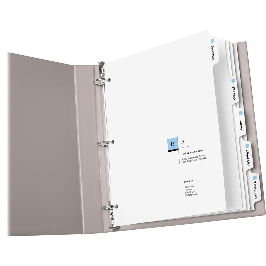 Avery&reg; Customizable Print-On Dividers - 125 x Divider(s) - Print-on Tab(s) - 5 - 5 Tab(s)/Set - 8.5" Divider Width x 11" Divider Length - 3 Hole Punched - White Paper Divider - White Paper Tab(s) . Picture 2
