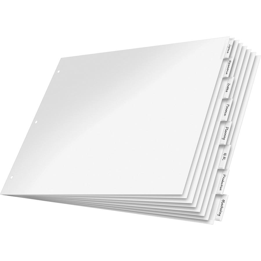 Cardinal Insertable Index Dividers - 8 x Divider(s) - Blank Tab(s) - 8 Tab(s)/Set - 17.5" Divider Width x 11.50" Divider Length - Tabloid - 11" Width x 17" Length - White Paper Divider - Clear Tab(s). Picture 6