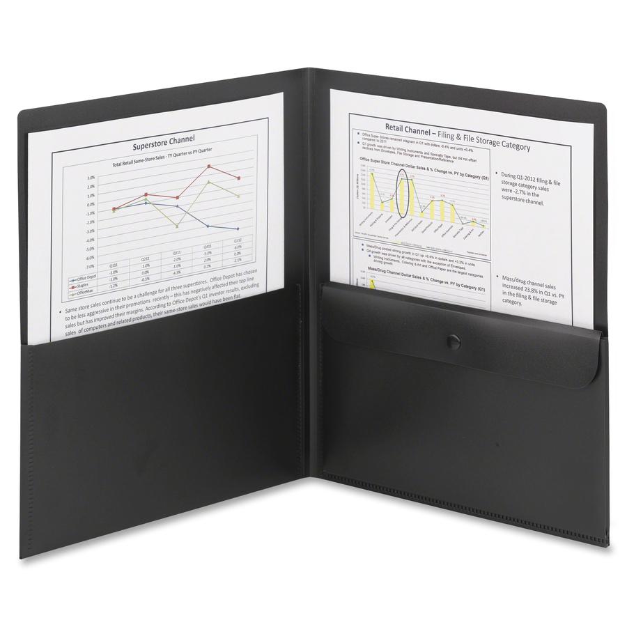 Smead Poly Two-Pocket Folders with Security Pocket - Letter - 8 1/2" x 11" Sheet Size - 50 Sheet Capacity - 2 Pocket(s) - Polypropylene - Black - 5 / Pack. Picture 2