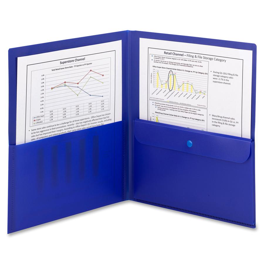 Smead Poly Two-Pocket Folders with Security Pocket - Letter - 8 1/2" x 11" Sheet Size - 50 Sheet Capacity - 2 Pocket(s) - Polypropylene - Dark Blue - 5 / Pack. Picture 2