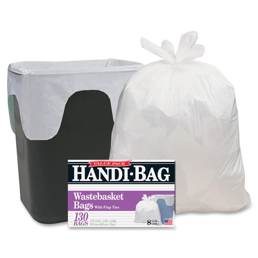 Berry Handi-Bag Wastebasket Bags - Small Size - 8 gal Capacity - 21.50" Width x 24" Length - 0.60 mil (15 Micron) Thickness - White - Hexene Resin - 130/Box - Home, Office. Picture 6