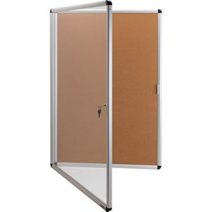 Lorell Enclosed Cork Bulletin Board - 36" Height x 24" Width - Natural Cork Surface - Lock, Resilient, Durable, Self-healing - Aluminum Frame - 1 Each. Picture 3