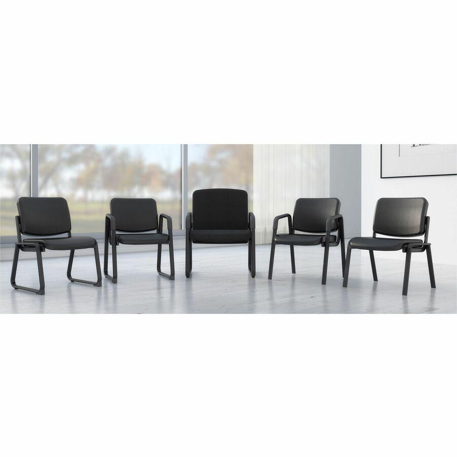Lorell Upholstered Guest Chair - Black Leather, Plywood Seat - Black Leather, Plywood Back - Metal Frame - Black - 1 Each. Picture 2