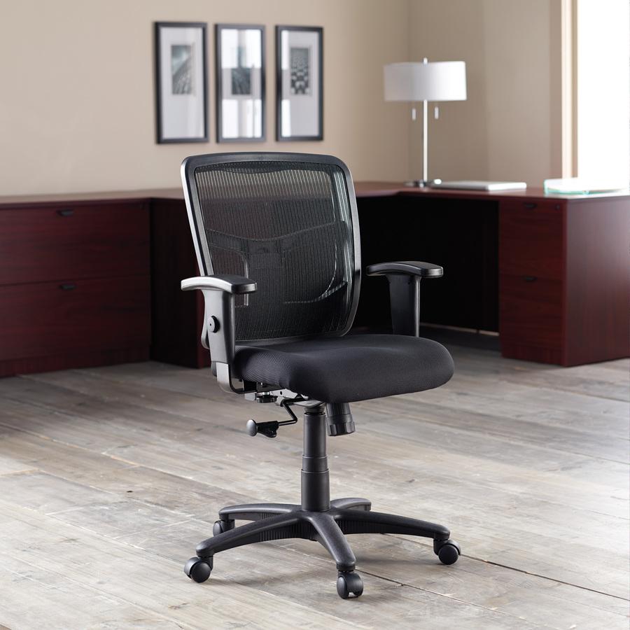 Lorell Managerial Mesh Mid-back Chair - Black Fabric Seat - Black Back - Black Frame - 5-star Base - Black - 1 Each. Picture 5