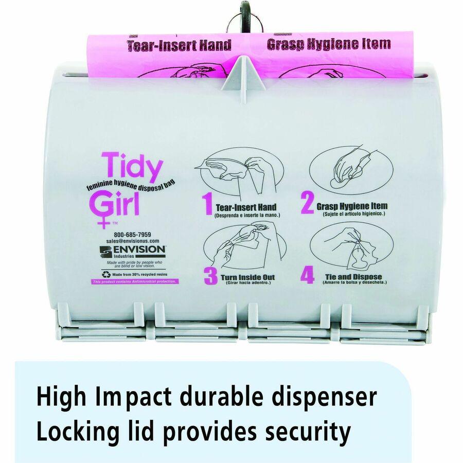 Stout Tidy Girl Feminine Hygiene Bags Dispenser - 1 Each - Smoke Gray - ABS Resin. Picture 2